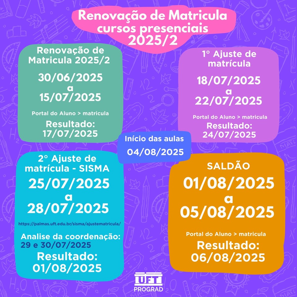 Prazos para renovação de matrícula cursos de graduação presenciais